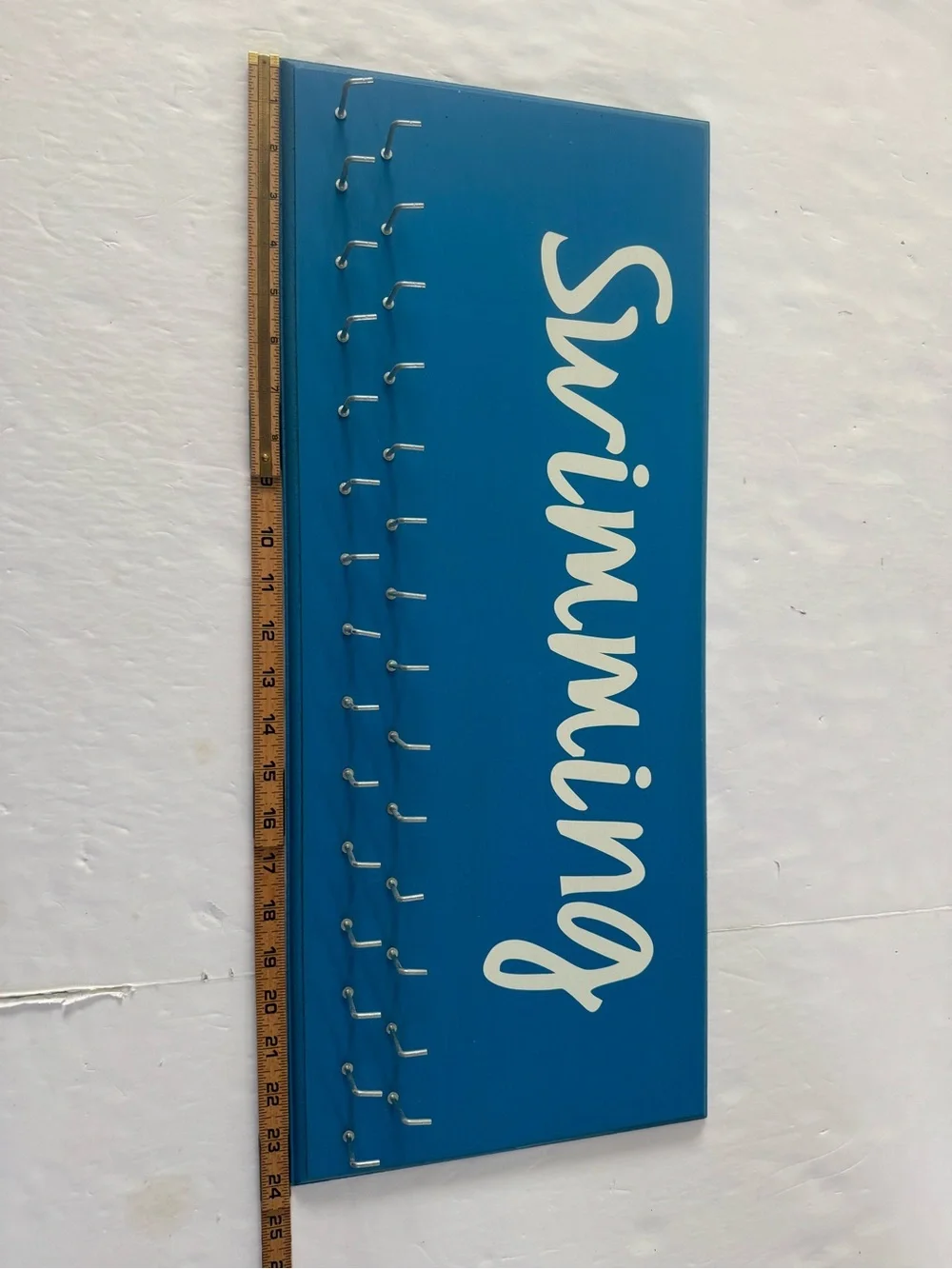 Swimming Wall Hook Rack - Blue medals ribbons display swim team